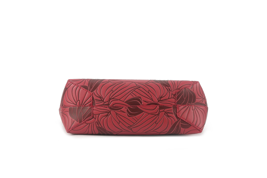 Reversible Tote Nancy Large Anthurium Embossed Brown-Red