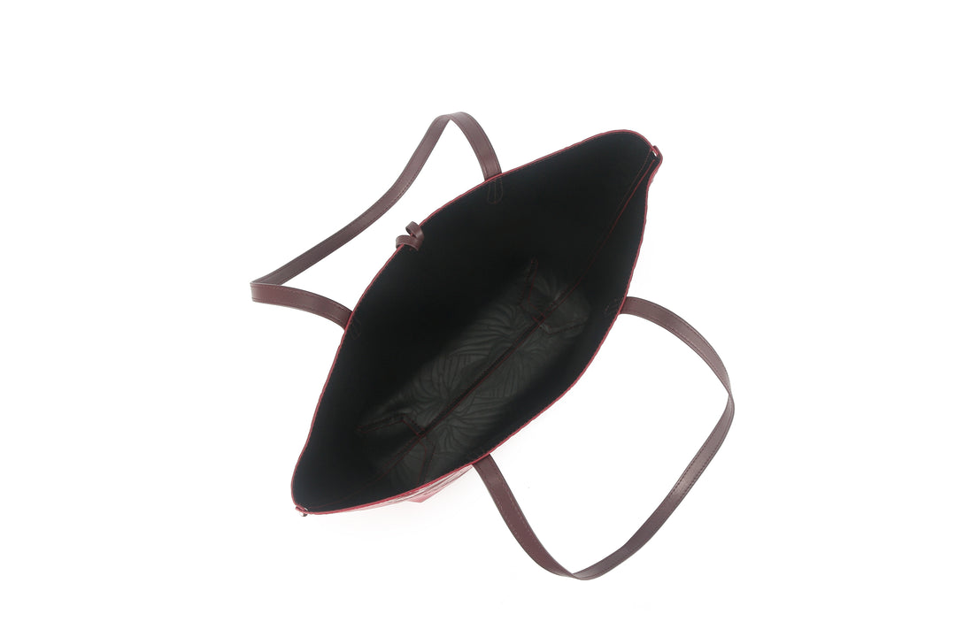 Reversible Tote Nancy Large Anthurium Embossed Brown-Red