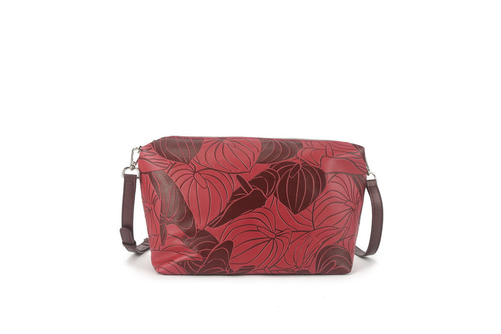 Reversible Tote Nancy Large Anthurium Embossed Brown-Red