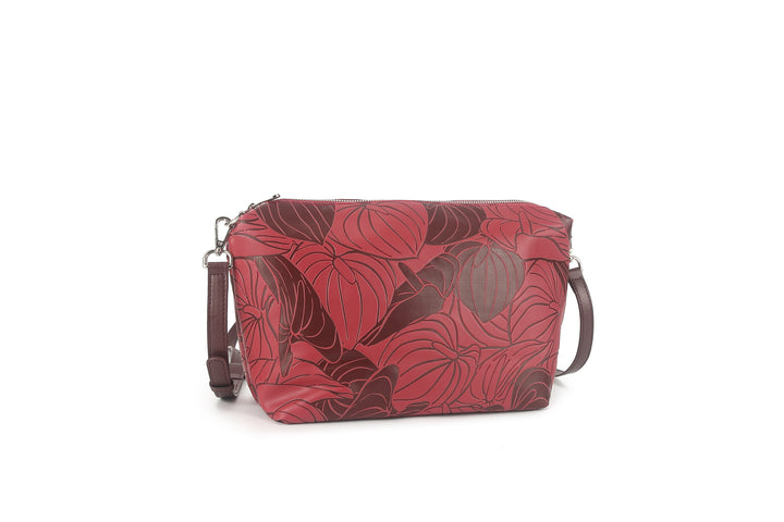Reversible Tote Nancy Large Anthurium Embossed Brown-Red