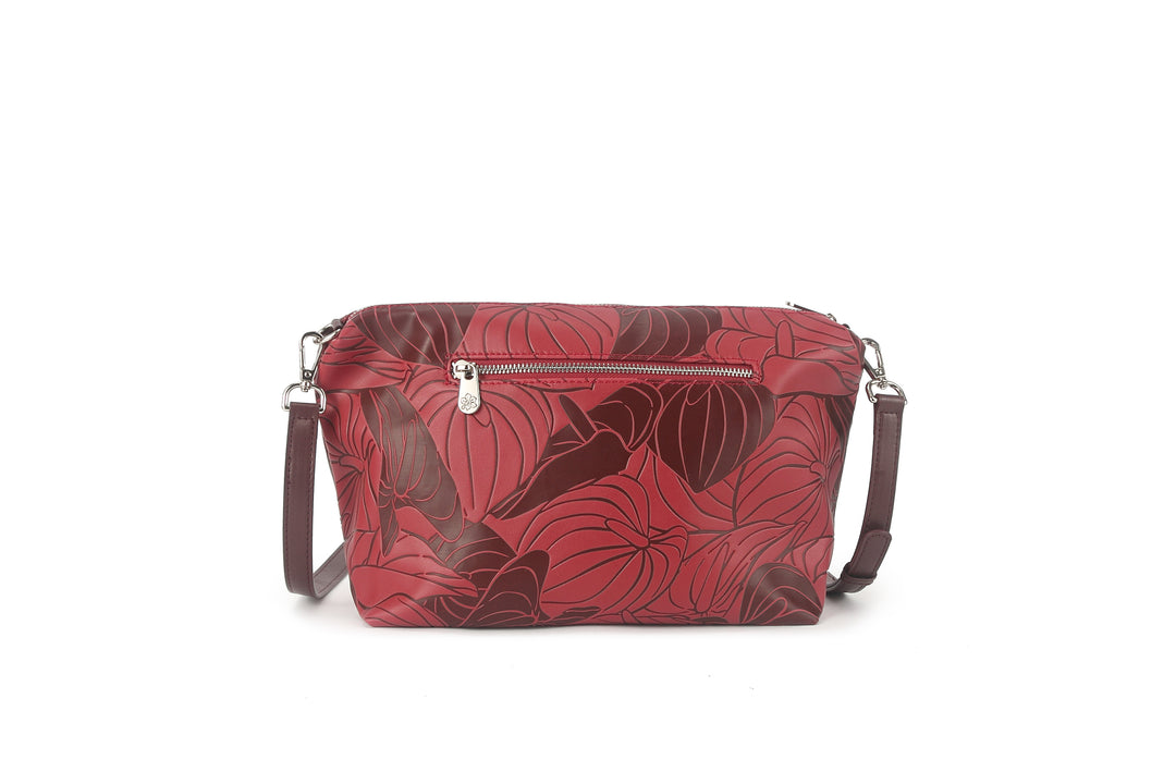 Reversible Tote Nancy Large Anthurium Embossed Brown-Red