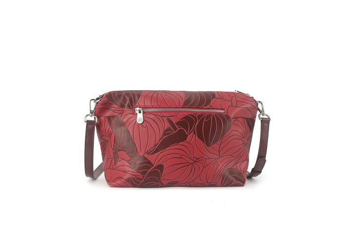 Reversible Tote Nancy Large Anthurium Embossed Brown-Red