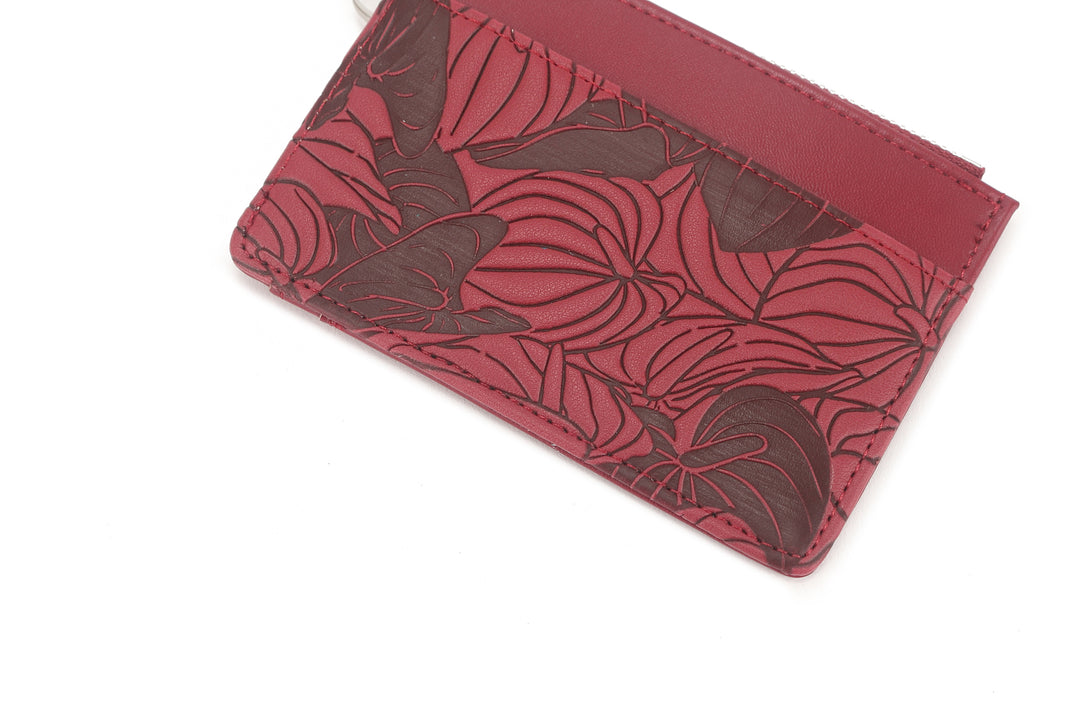 Card Case Olivia Anthurium Embossed Brown-Red