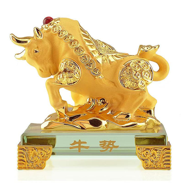 2026 Chinese Zodiac Ox Year Golden Resin Collectible Figurines Table Decor Statue Small