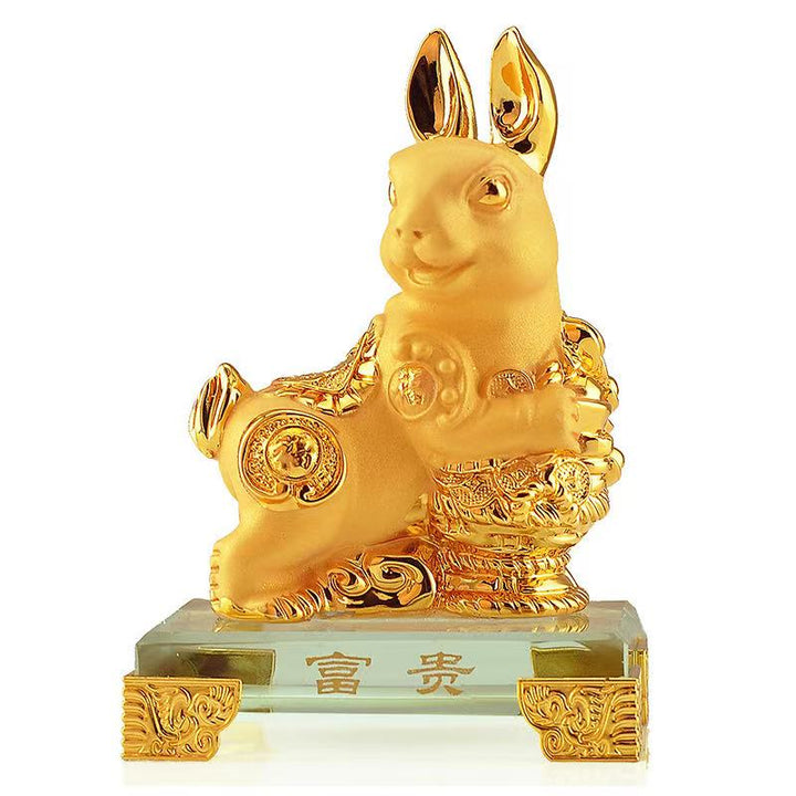 2026 Chinese Zodiac Rabbit Year Golden Resin Collectible Figurines Table Decor Statue Small