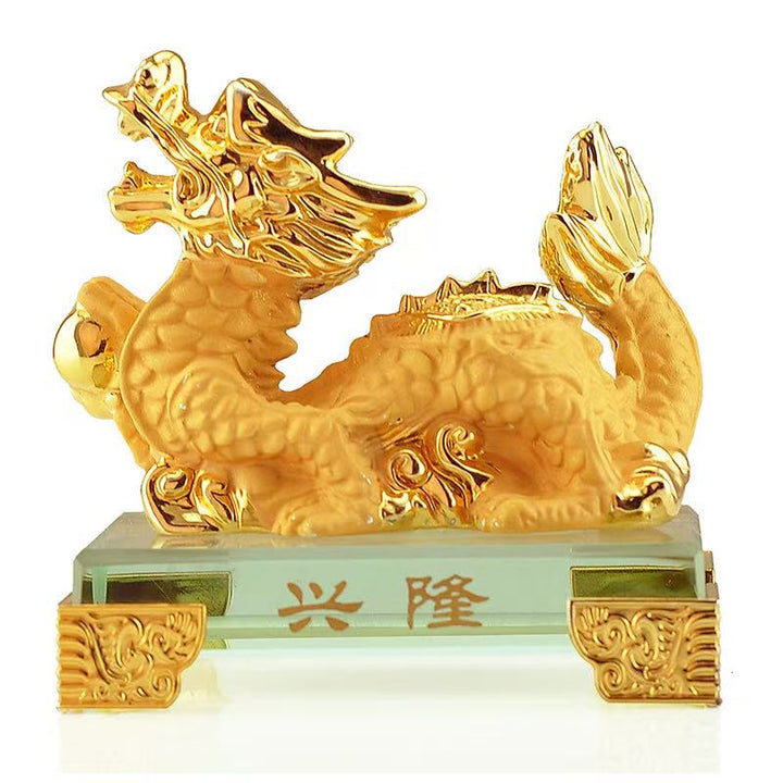 2026 Chinese Zodiac Dragon Year Golden Resin Collectible Figurines Table Decor Statue Small