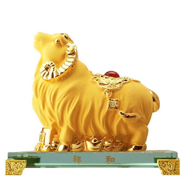 2026 Chinese Zodiac Sheep Year Golden Resin Collectible Figurines Table Decor Statue Small