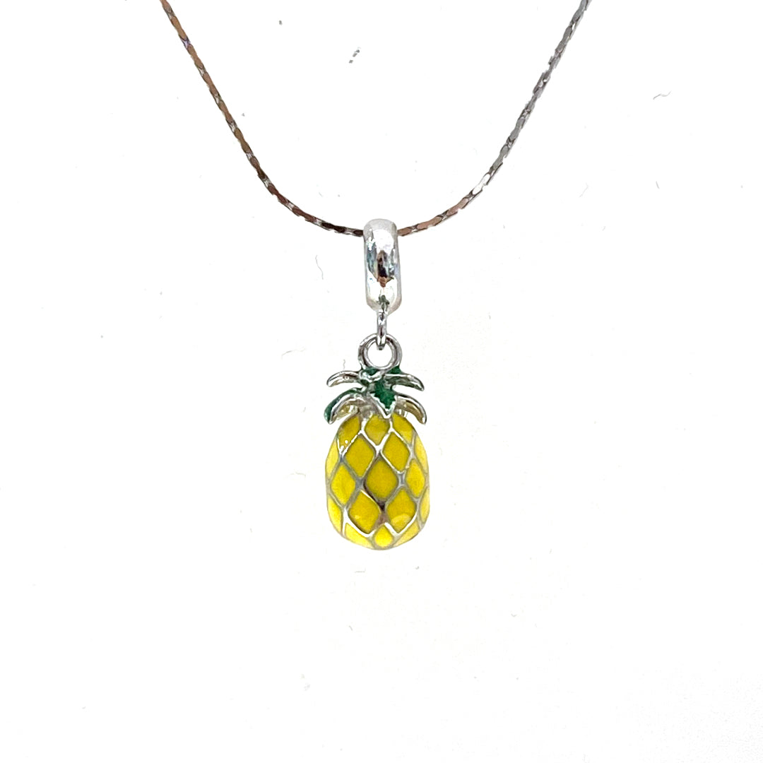 Necklace 925 Sterling Silver Pineapple Enamel Green