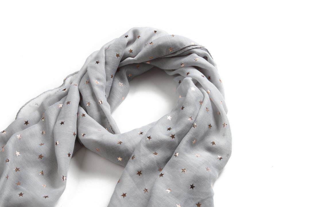 Scarf Danielle Rose Gold Stars Grey