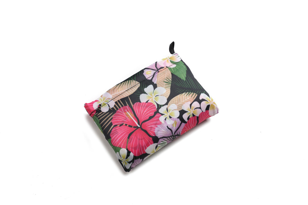 Foldable Bag Jackie Hibiscus Black