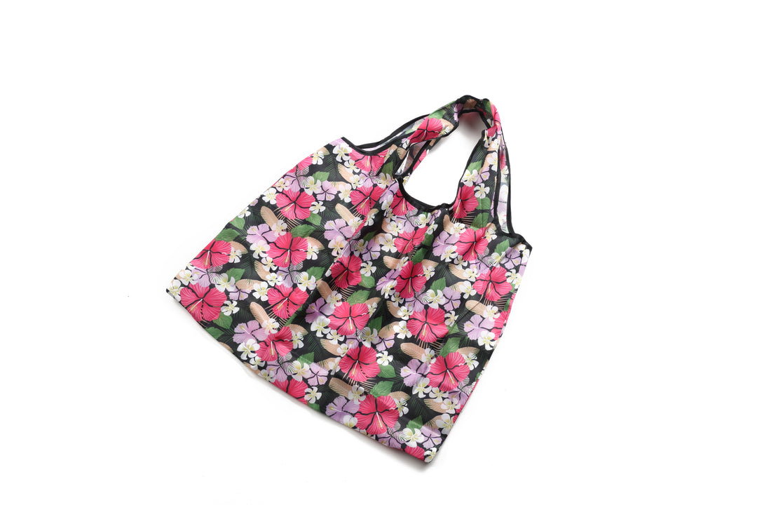 Foldable Bag Jackie Hibiscus Black