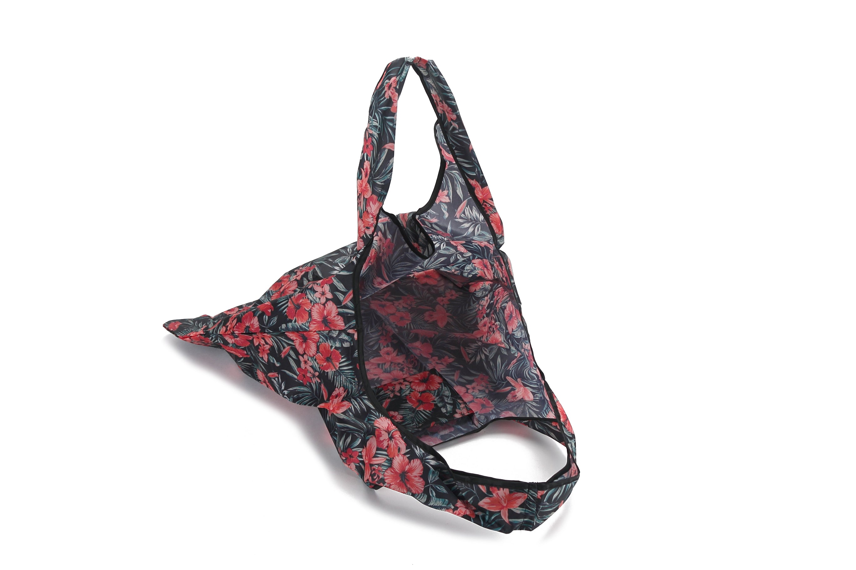 Foldable Jackie Bag Hibiscus Red Grey