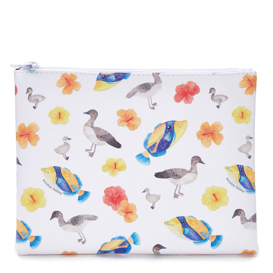 Pouch Zip Medium Humu Nene Hibiscus White