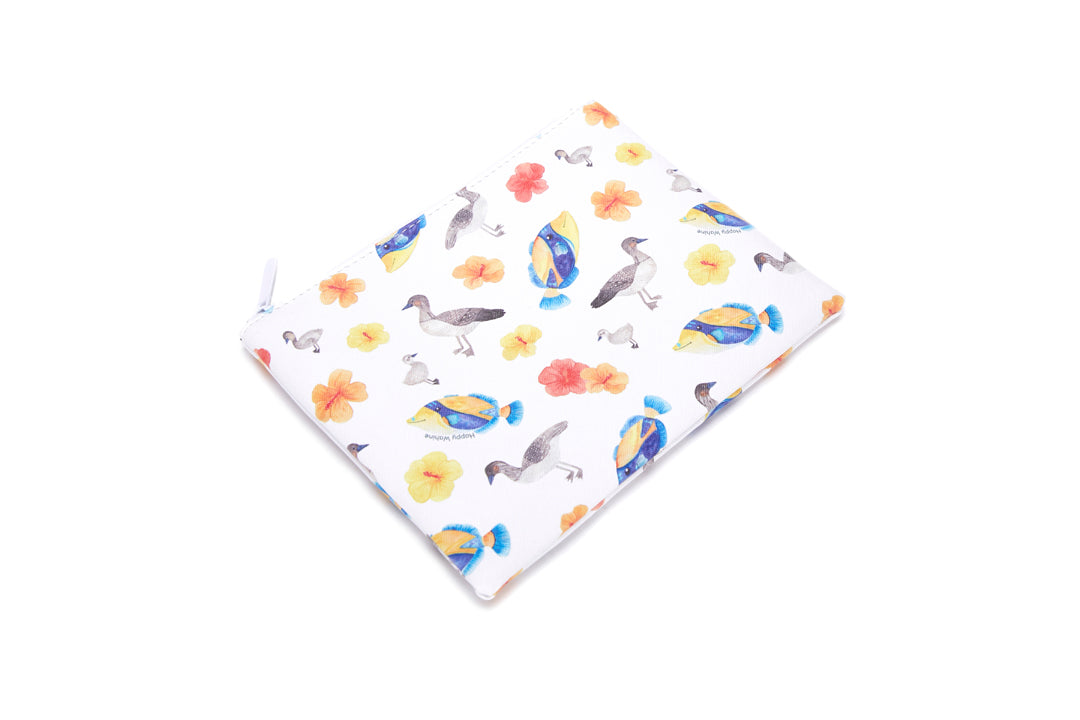 Pouch Zip Medium Humu Nene Hibiscus White