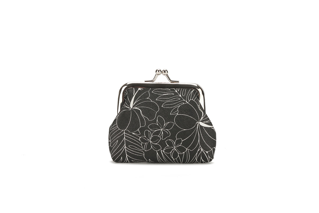 Coin Pouch Large Hibiscus Lines Black