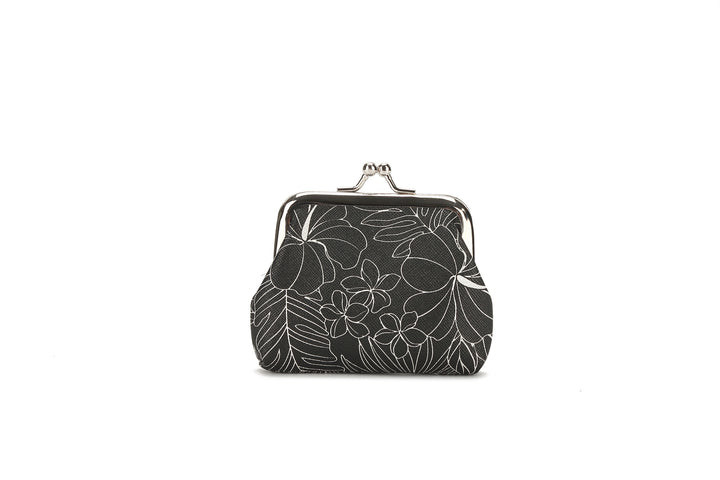 Coin Pouch Large Hibiscus Lines Black