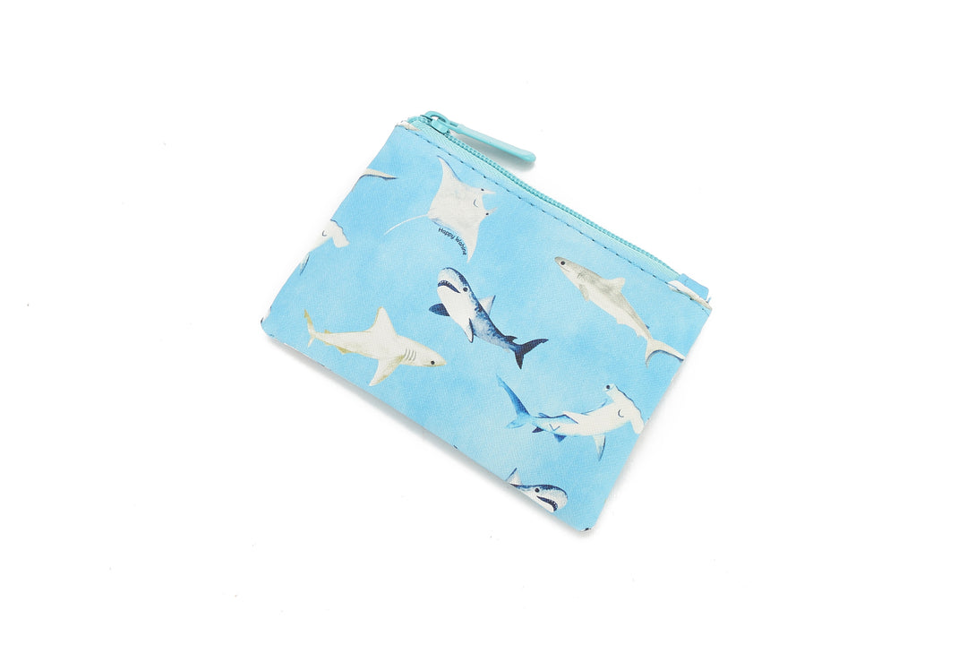 Pouch Zip Small Happy Sharks Blue