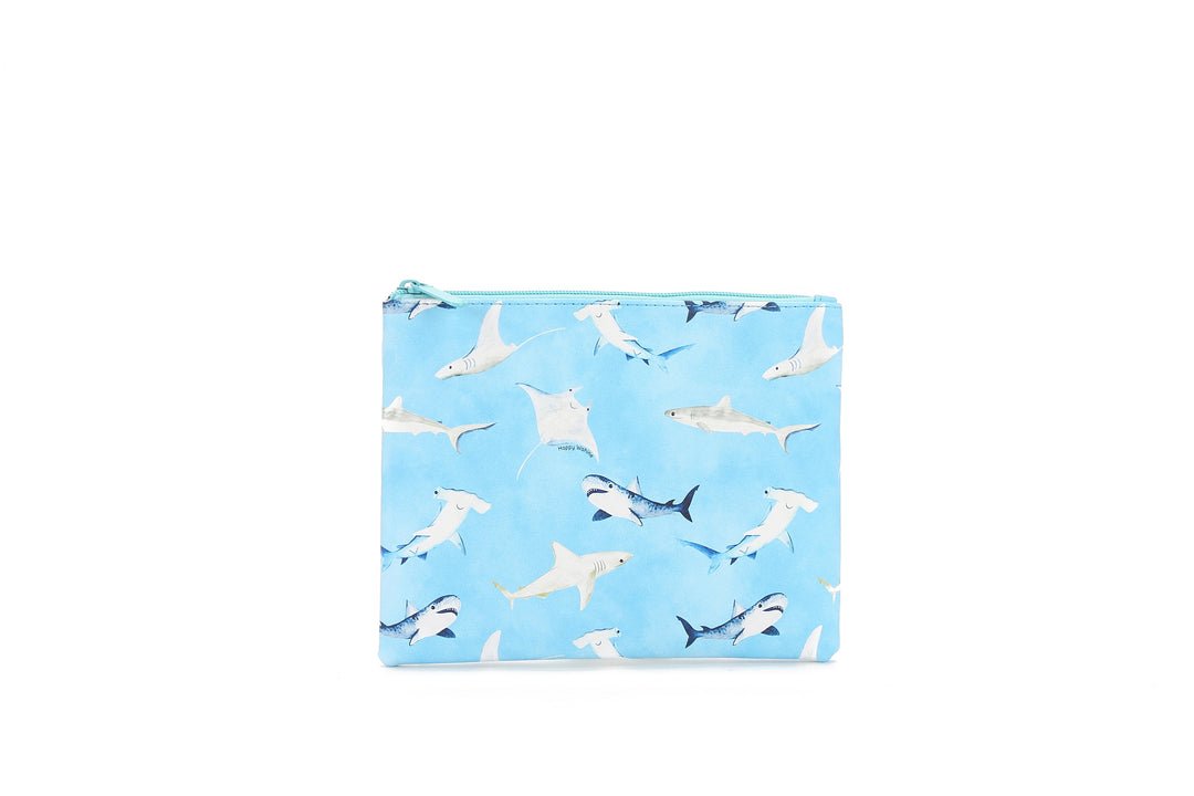 Pouch Zip Medium Happy Sharks Blue