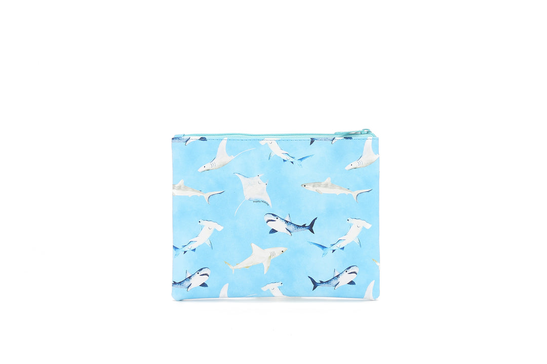 Pouch Zip Medium Happy Sharks Blue