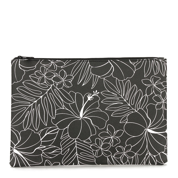 Pouch Zip Large Hibiscus Lines Black