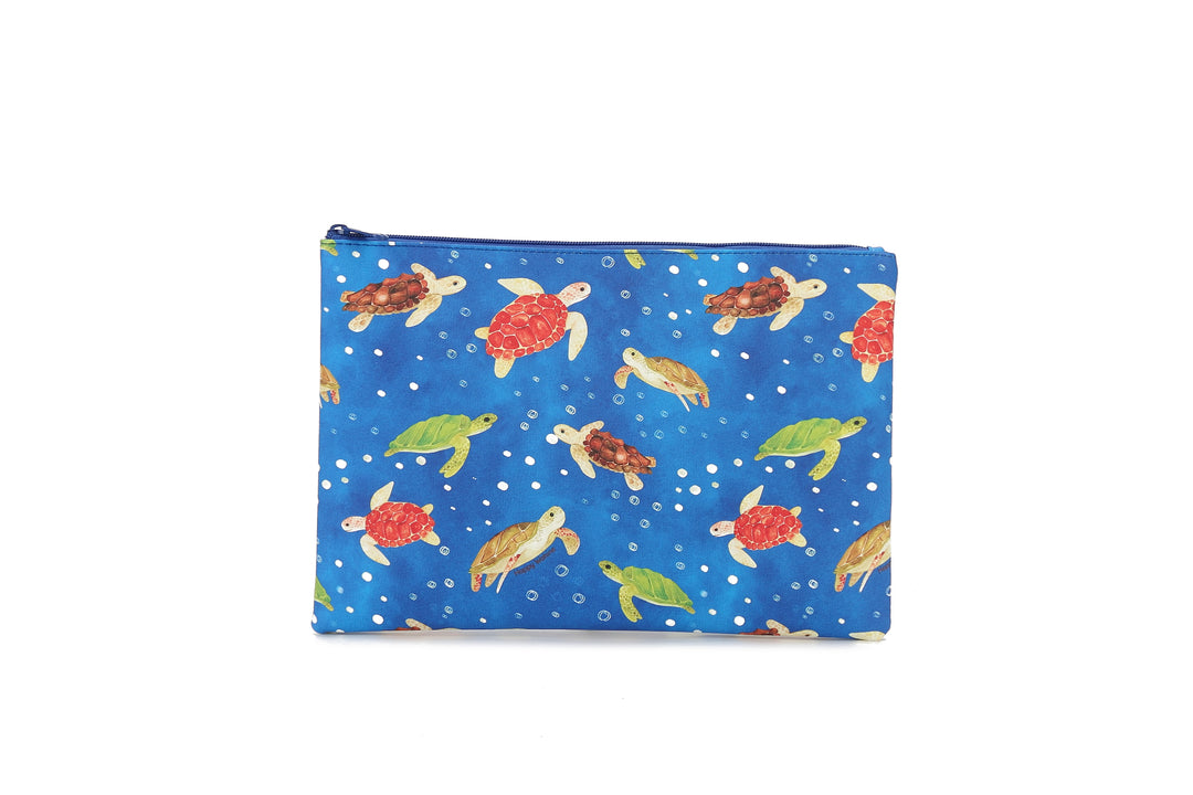 Pouch Zip Large Local Turtles Blue