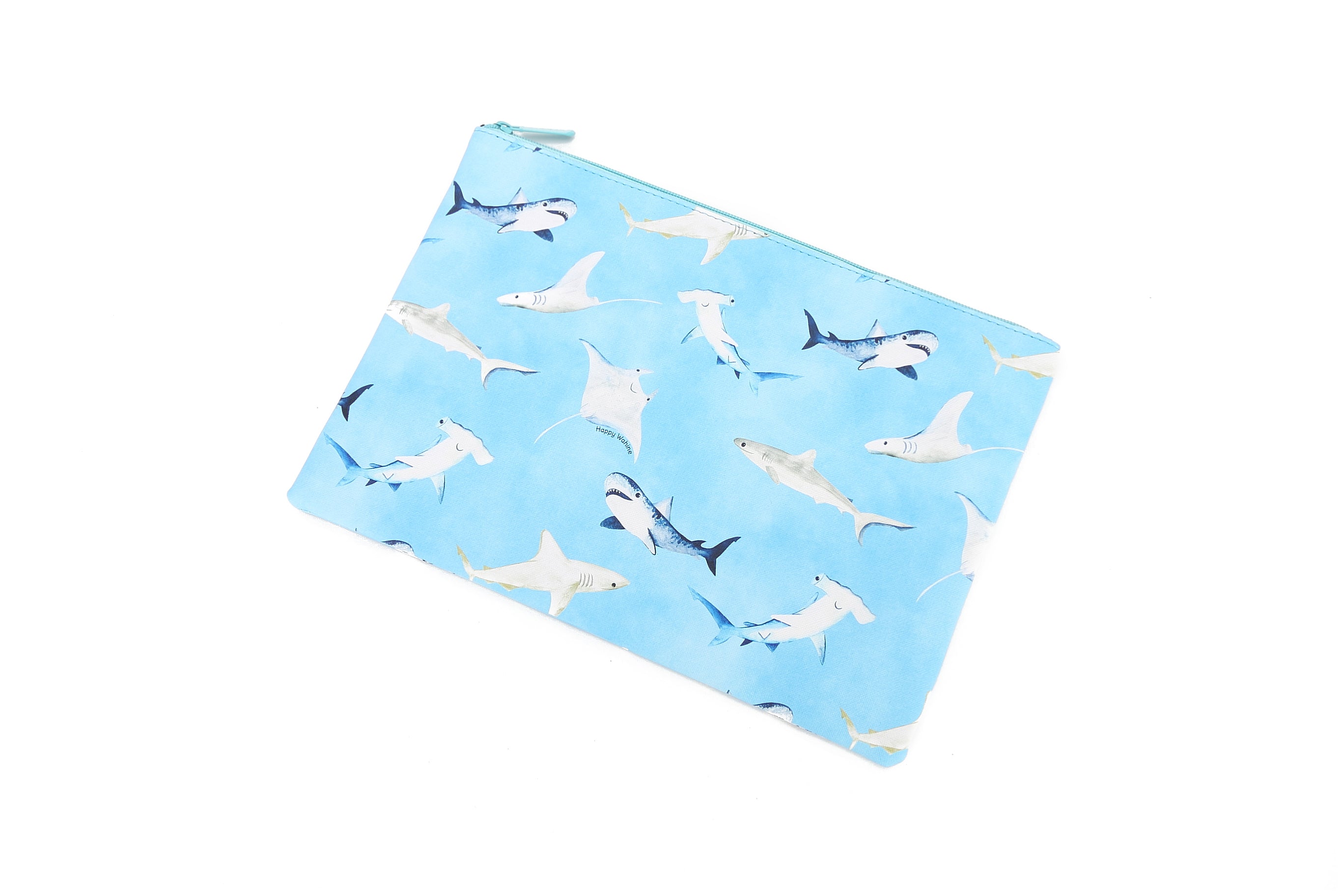 Pouch Zip Large Happy Sharks Blue
