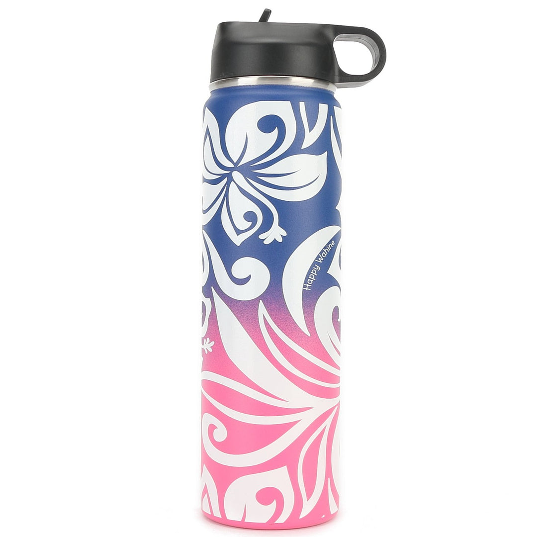 Insulated Water Bottle 24oz Hibiscus Blue Pink