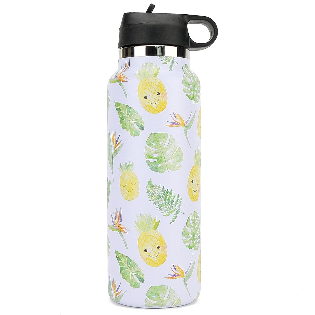 Insulated Water Bottle 40oz Pineapple Monstera White