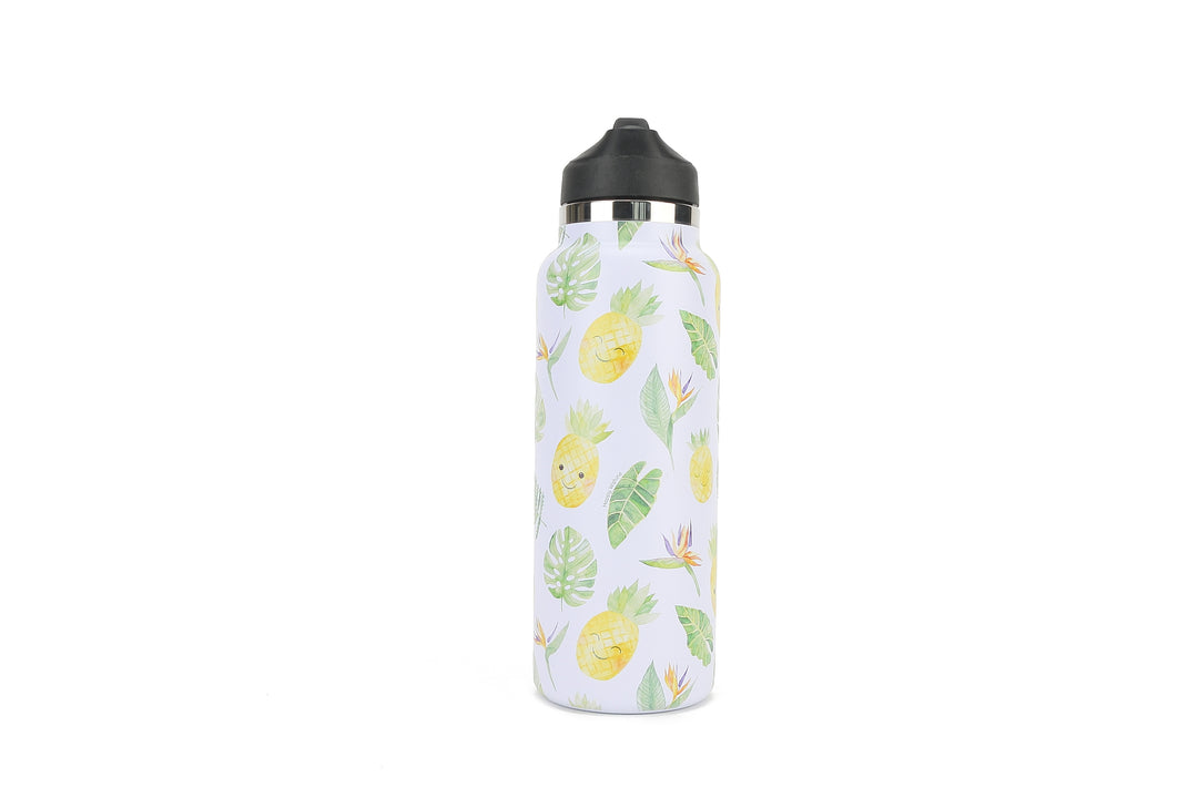 Insulated Water Bottle 40oz Pineapple Monstera White