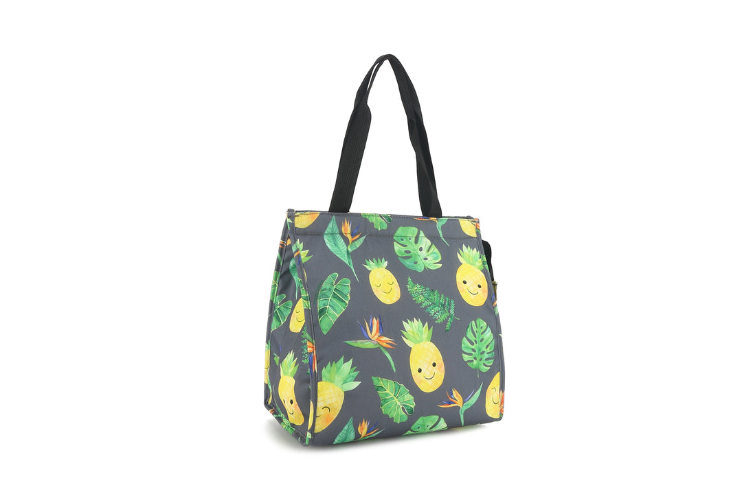 Insulated Lunch Tote Small Pineapple Monstera Grey