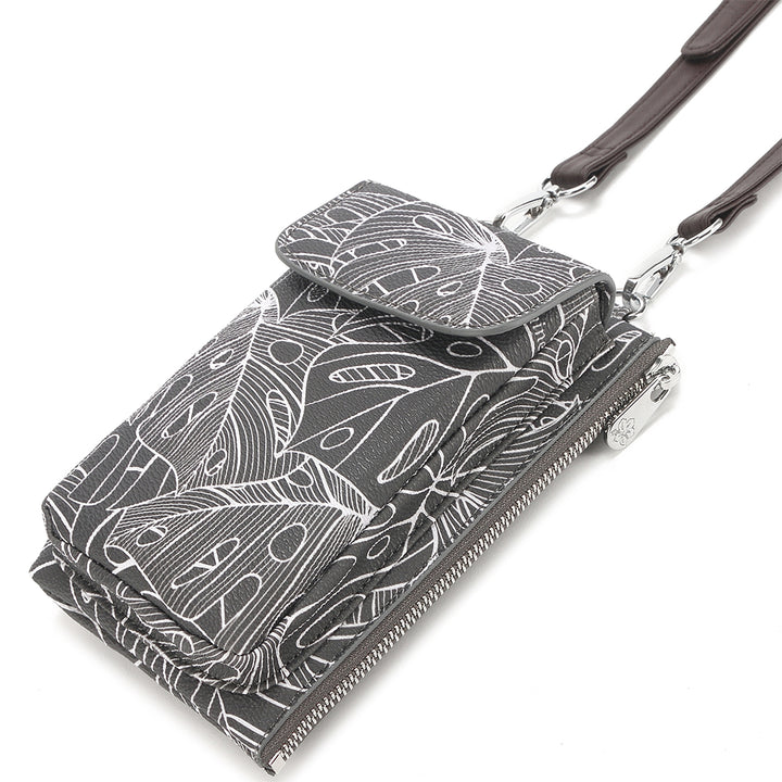 Crossbody Phone Wallet Anna Monstera Lines Grey