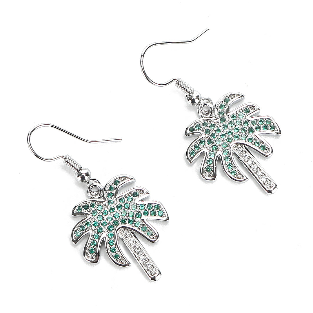 JW Crystal Earring Palmtree Silver