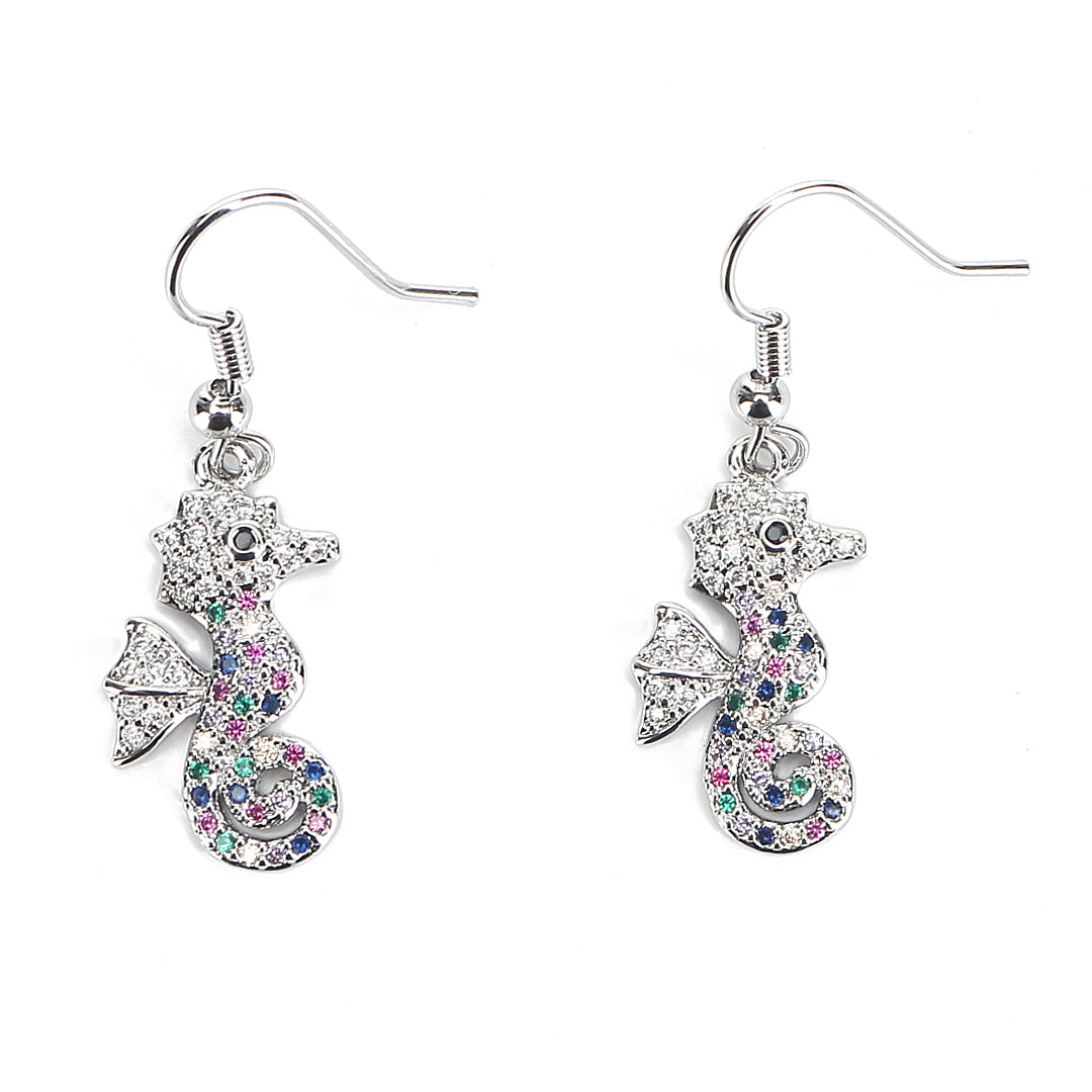 JW Crystal Earring Seahorse Silver