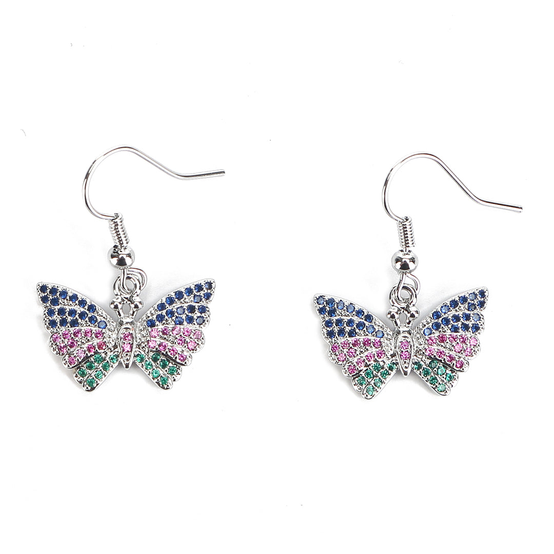 JW Crystal Earring Butterfly Silver
