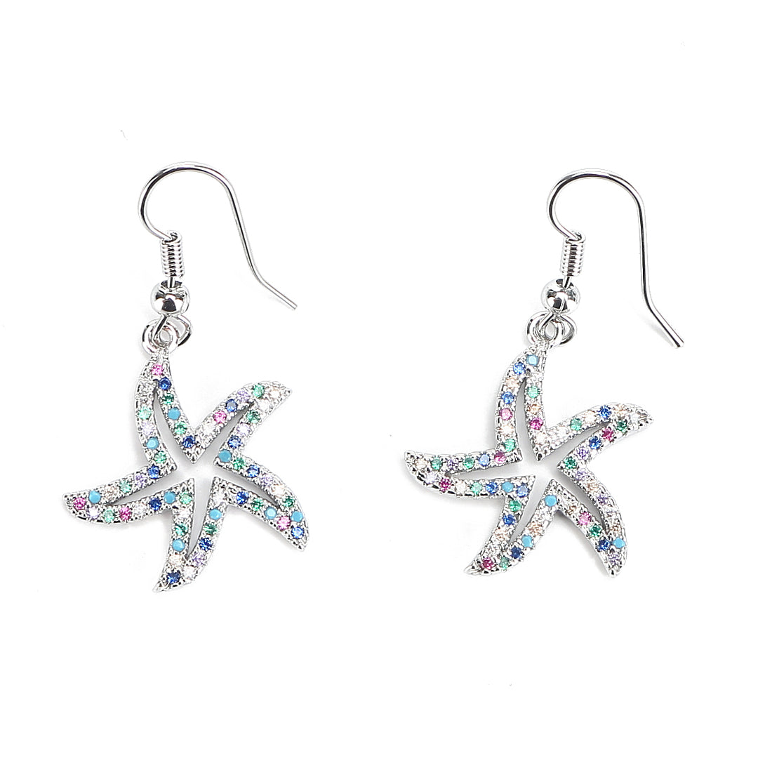 JW Crystal Earring Starfish Silver