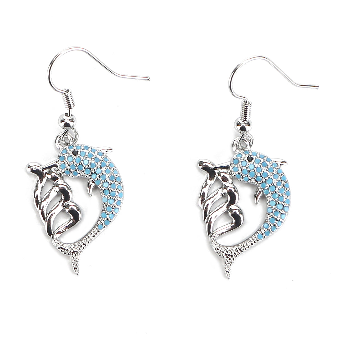 JW Crystal Earring Dolphin Wave Silver