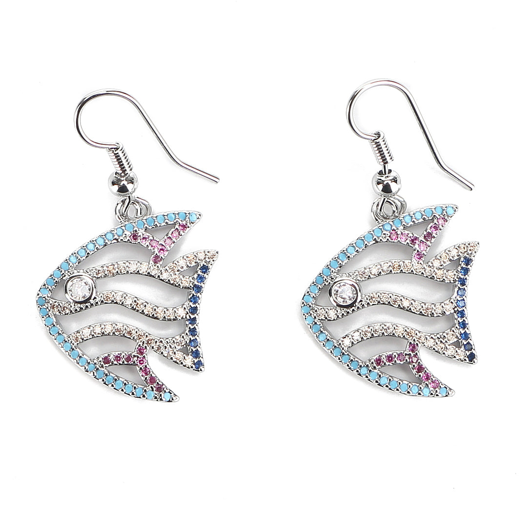 JW Crystal Earring Fish Silver