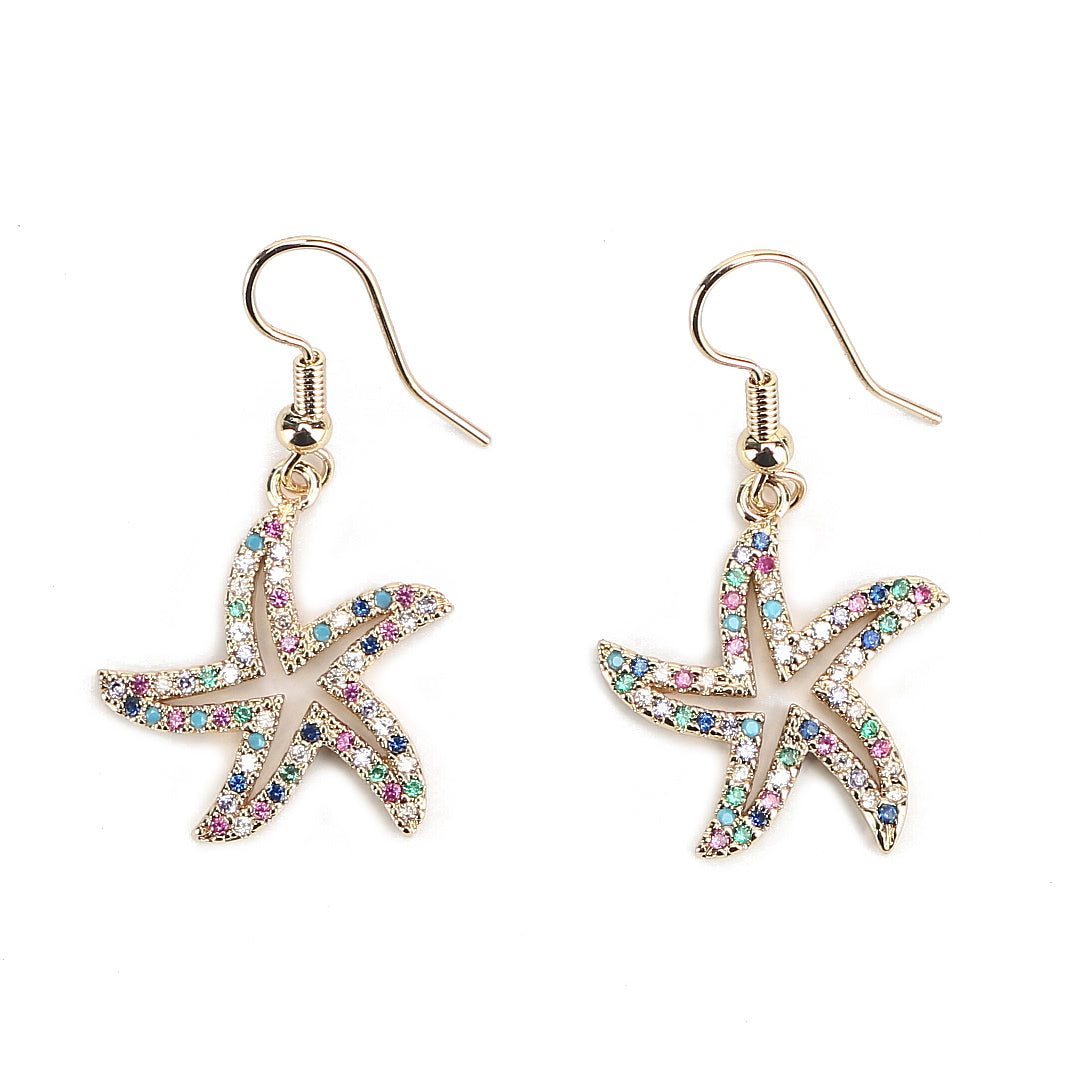 JW Crystal Earring Starfish Gold