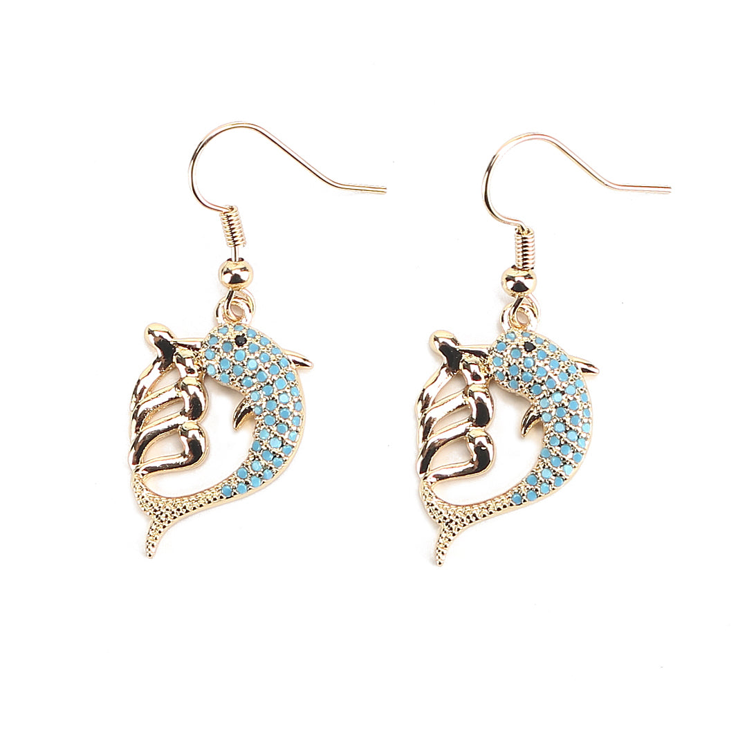 JW Crystal Earring Dolphin Wave Gold