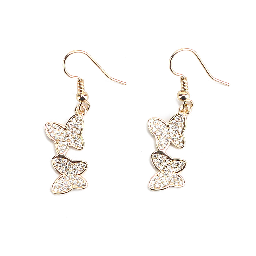 JW Crystal Earring Butterfly Pair Gold