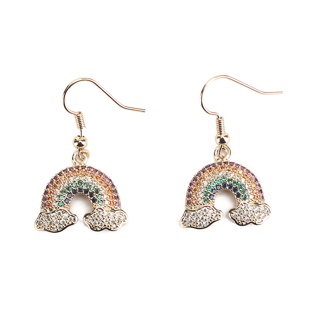 JW Crystal Earring Rainbow Gold