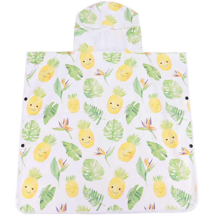 Hooded Beach Towel Poncho Kids Monstera Pineapple White