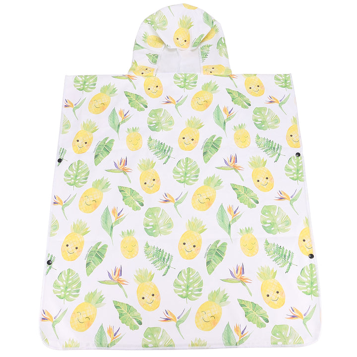 Hooded Beach Towel Poncho Teenager Monstera Pineapple White