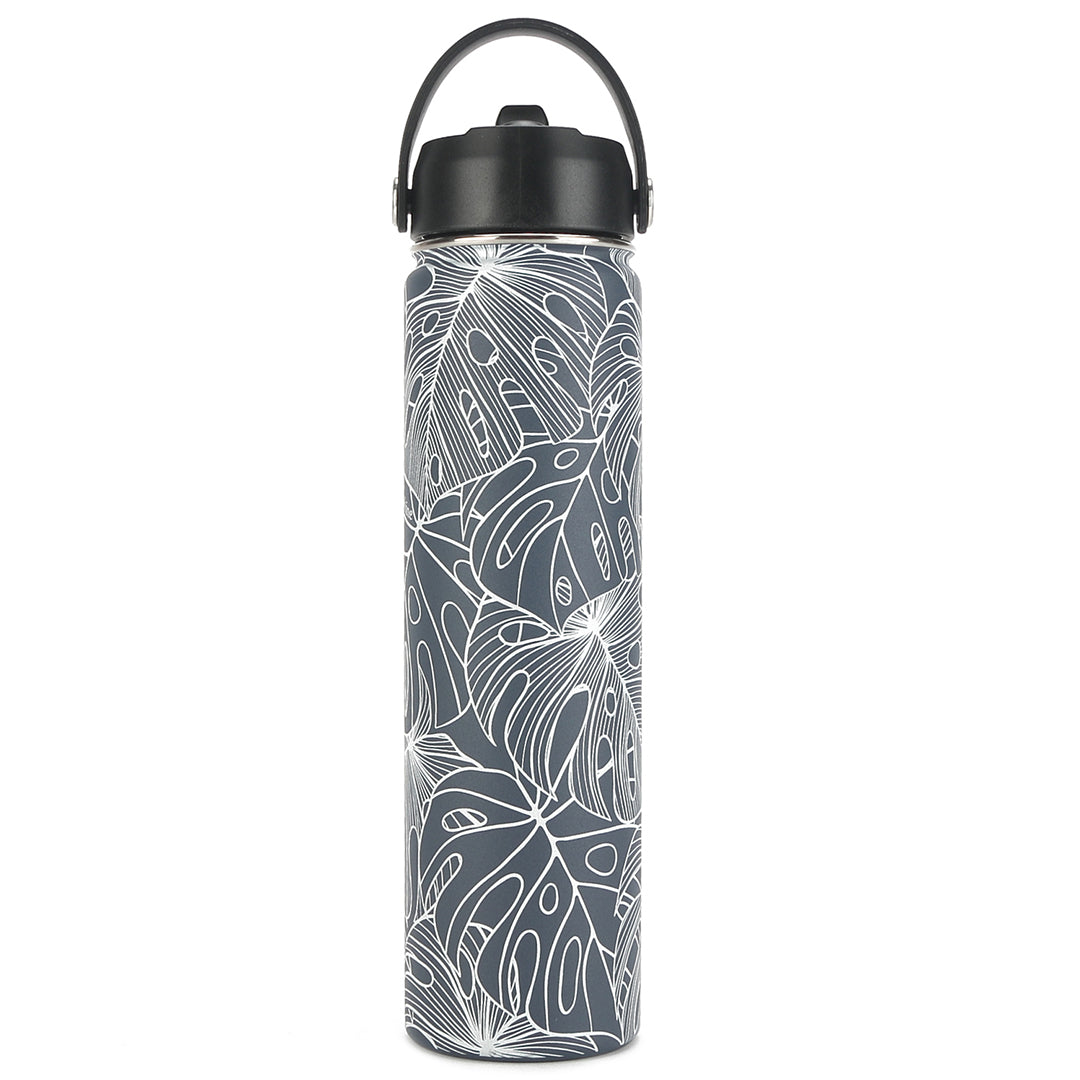 Insulated Water Bottle 24oz Monstera Lines Grey