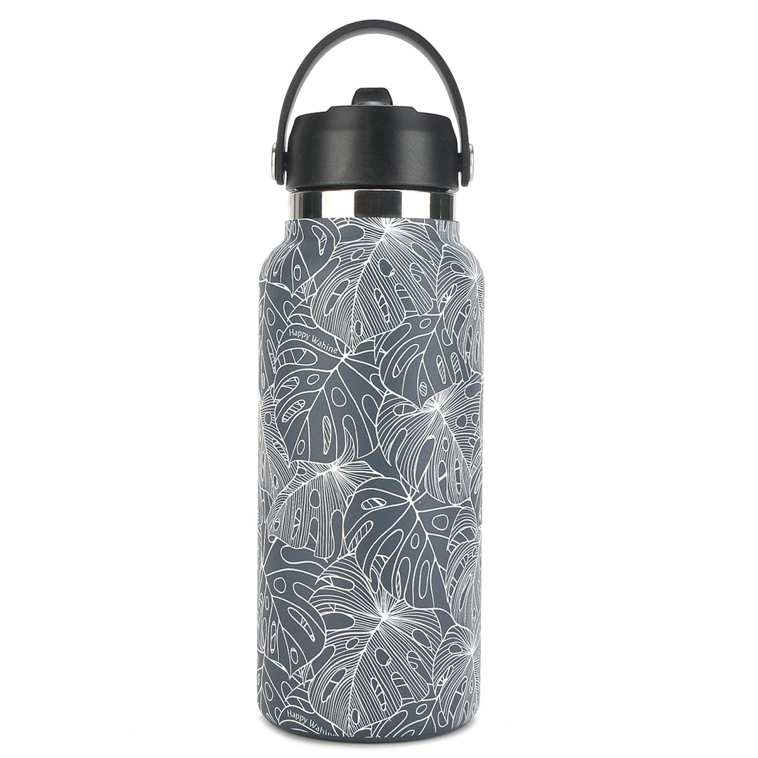 Insulated Water Bottle 32oz Monstera Lines Grey