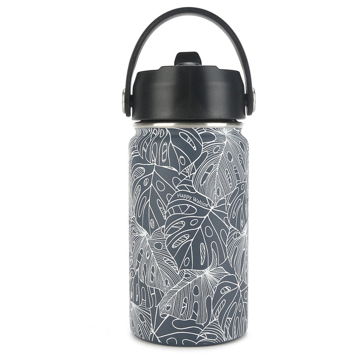 Insulated Water Bottle 12oz Monstera Lines Grey