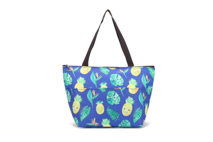 Insulated Lunch Tote Large Pineapple Monstera Blue