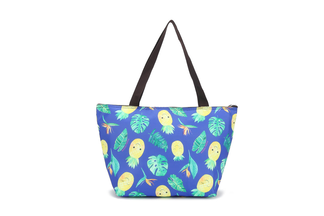 Insulated Lunch Tote Large Pineapple Monstera Blue