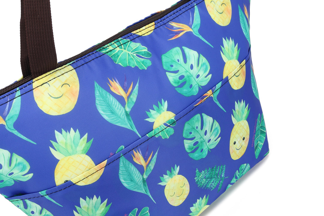 Insulated Lunch Tote Large Pineapple Monstera Blue