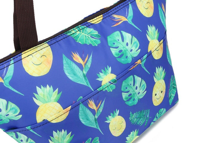 Insulated Lunch Tote Large Pineapple Monstera Blue